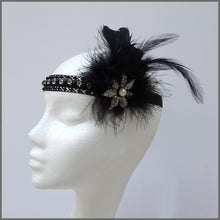 Load image into Gallery viewer, 1920s Black Gatsby Flapper Feather Headband