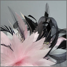 Load image into Gallery viewer, Black Crinoline Occasion Fascinator with Pink Feathers