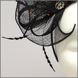 Black Halloween Party Fascinator with Spiders