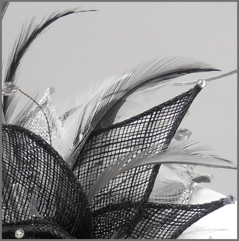 black and silver fascinator