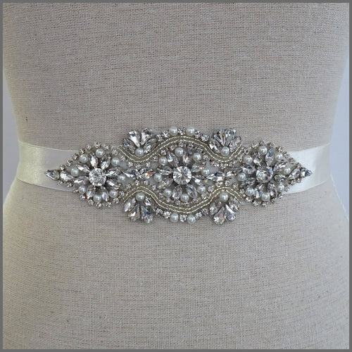 Bridal Wedding Belt with Sparkly Crystals & Pearls