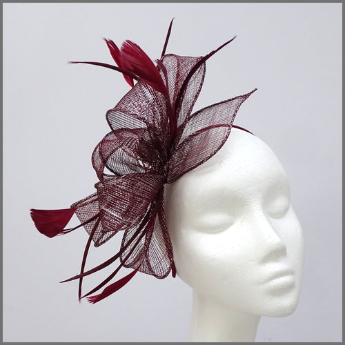 Burgundy & Silver Sparkle Sinamay Special Occasion Fascinator