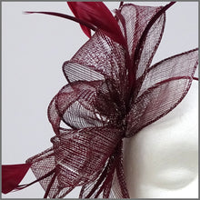 Load image into Gallery viewer, Burgundy &amp; Silver Sparkle Sinamay Special Occasion Headpiece