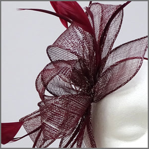 Burgundy & Silver Sparkle Sinamay Special Occasion Headpiece