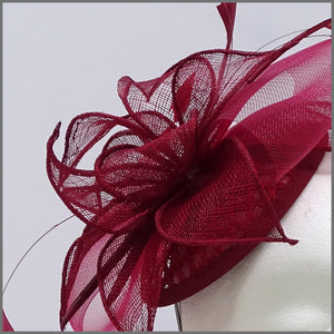 Burgundy Sinamay Feather Hatinator for Race Day