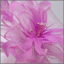 Load image into Gallery viewer, Candy Pink Floral Feather Fascinator with Beads