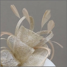 Load image into Gallery viewer, Champagne Gold Wedding Guest Feather Fascinator