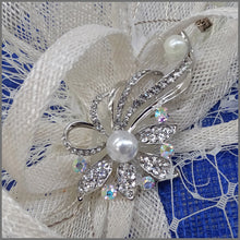 Load image into Gallery viewer, Cobalt Blue & White Wedding Disc Fascinator with Pearl & Diamanté