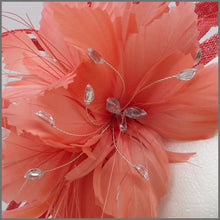 Load image into Gallery viewer, Coral Feather Flower Fascinator Headpiece for Wedding Guest