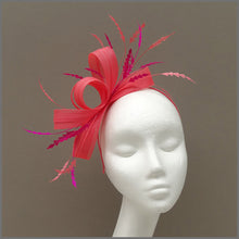 Load image into Gallery viewer, Coral &amp; Fuchsia Pink Feather Fascinator for Wedding