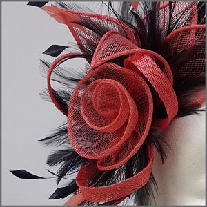 Coral & Navy Floral Rose Fascinator on Headband
