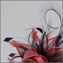 Load image into Gallery viewer, Coral & Navy Floral Rose Fascinator on Headband