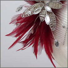 Load image into Gallery viewer, Deep Red Feather Flower Fascinator on Comb Slide