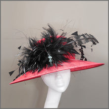 Load image into Gallery viewer, Derby Day Ladies Feather Hat in Red & Black