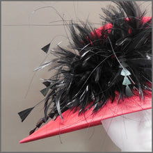 Load image into Gallery viewer, Derby Day Ladies Feather Hat in Red & Black