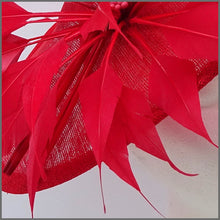 Load image into Gallery viewer, Dramatic Red Special Occasion Feather Disc Fascinator