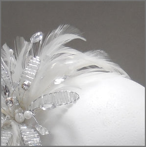 Elegant White Feather Fascinator with Crystal Flower