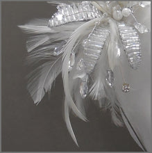 Load image into Gallery viewer, Elegant White Feather Fascinator with Crystal Flower