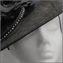 Load image into Gallery viewer, Floral Black Hatinator on Headband for Derby Day