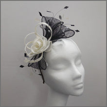 Load image into Gallery viewer, Floral Rose Wedding Guest Fascinator Black & Ivory