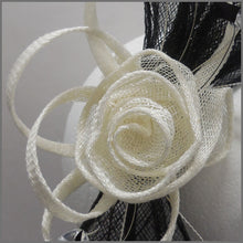 Load image into Gallery viewer, Floral Rose Wedding Guest Fascinator Black & Ivory