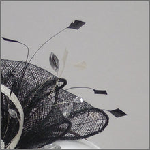Load image into Gallery viewer, Floral Rose Wedding Guest Fascinator Black & Ivory