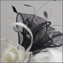Load image into Gallery viewer, Floral Rose Wedding Guest Fascinator Black &amp; Ivory
