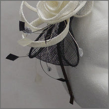 Load image into Gallery viewer, Floral Rose Wedding Guest Fascinator Black & Ivory