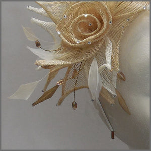 Floral Rose Wedding Headpiece in Champagne & White