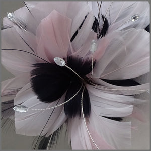 Floral Wedding Fascinator in Pale Pink & Navy Blue