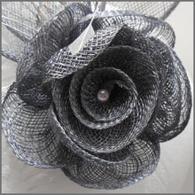 Load image into Gallery viewer, Flower Rose Sinamay Fascinator in Dark Grey