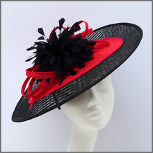 Load image into Gallery viewer, Black &amp; Red Flower Disc Fascinator for Formal Event