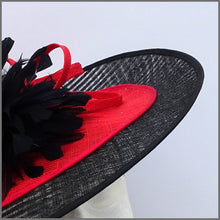 Load image into Gallery viewer, Black &amp; Red Sinamay Wedding Hatinator