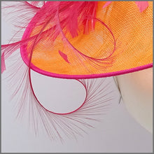 Load image into Gallery viewer, Formal Ladies Day Feather Hatinator in Orange &amp; Raspberry