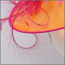 Load image into Gallery viewer, Formal Ladies Day Feather Hatinator in Orange & Raspberry