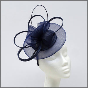French Navy Occasion Disc Fascinator with Loops