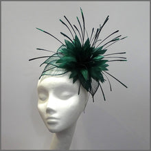 Load image into Gallery viewer, Dramatic Emerald Green Feather Headpiece for Ladies Day