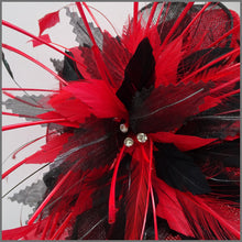 Load image into Gallery viewer, Wedding or Ascot Feather Hat in Red &amp; Black