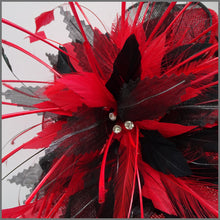 Load image into Gallery viewer, Wedding or Ascot Feather Hat in Red & Black