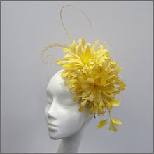 Load image into Gallery viewer, Large Yellow Occasion Flower Feather Fascinator