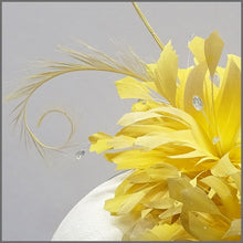 Load image into Gallery viewer, Large Yellow Occasion Flower Feather Fascinator