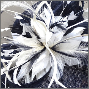 Mother of the Bride Hat in Navy Blue & White