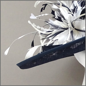 Mother of the Bride Hat in Navy Blue & White