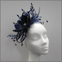 Load image into Gallery viewer, Navy Blue Sinamay &amp; Feather Occasion Headpiece