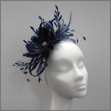 Load image into Gallery viewer, Navy Blue Sinamay & Feather Occasion Headpiece