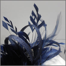 Load image into Gallery viewer, Navy Blue Sinamay & Feather Occasion Headpiece