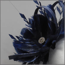 Load image into Gallery viewer, Navy Blue Sinamay & Feather Occasion Headpiece
