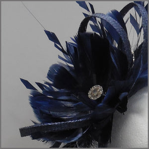 Navy Blue Sinamay & Feather Occasion Headpiece