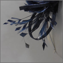 Load image into Gallery viewer, Navy Blue Sinamay & Feather Occasion Headpiece