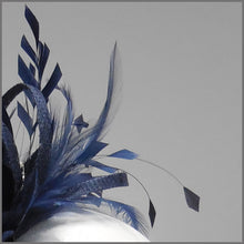 Load image into Gallery viewer, Navy Blue Sinamay & Feather Occasion Headpiece
